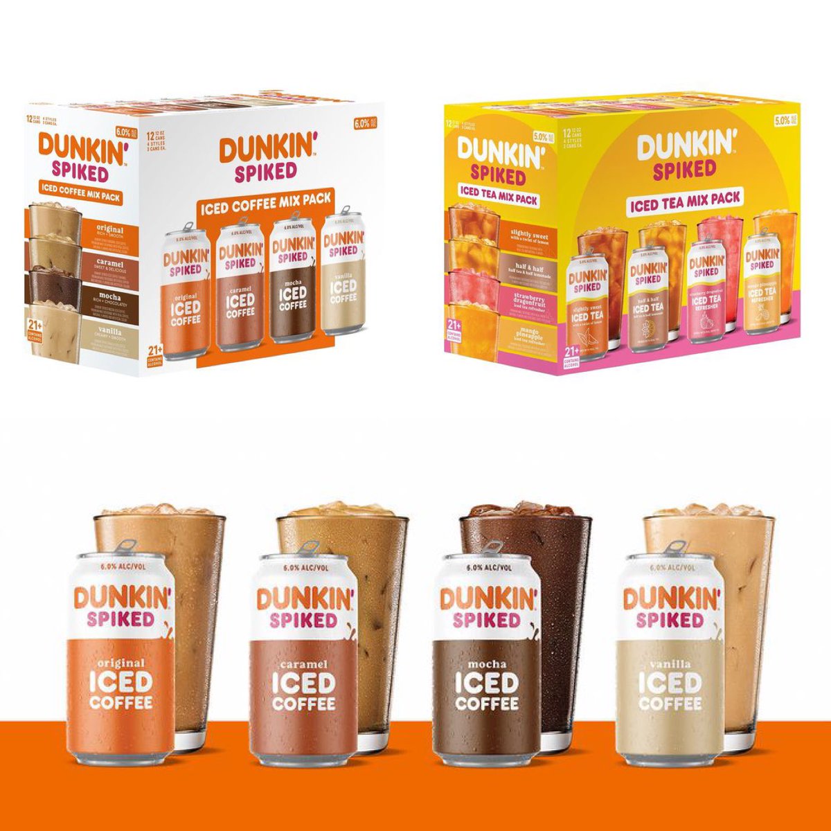 PopCrave's tweet image. Dunkin’ Donuts announces canned spiked iced coffees and teas, hitting grocery and liquor stores across 12 states in the U.S.

Dunkin’ Spiked Iced Teas will be available widely by the end of the month and Dunkin’ Spiked Iced Coffees will debut in early September.