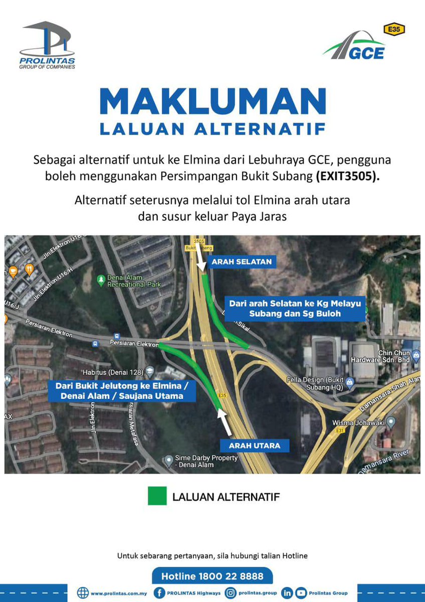 MalaysiaGazette's tweet photo. Penutupan sementara Persimpangan Elmina (EXIT3504), Lebuhraya Koridor Guthrie (GCE) untuk membenarkan kerja-kerja siasatan dan pembersihan dijalankan. 

#malaysiagazette #Elmina #GCE #Prolintas