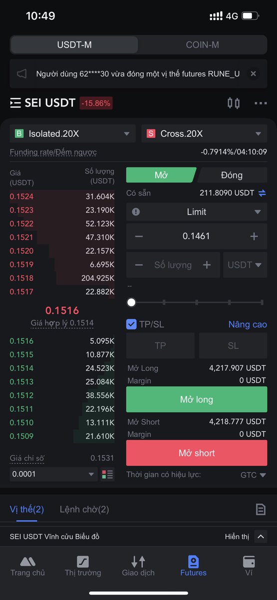 Gần đây MM bắt thóp anh em đánh coin mới nên thường list cái xả luôn chứ không đẩy nữa. Lần này có khi nào MM lại đổi kiểu đẩy $SEI $CYBER luôn trong bối cảnh thị trường bi quan không? Funding của SEI đã bắt đầu âm.