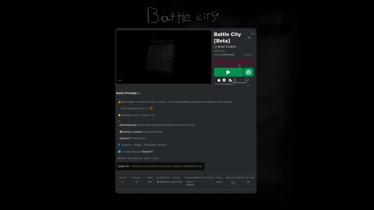 - Battle City📌

Lean los Badges detenidamente tanto la descripción como los logros 🎖️

puede haber algo oculto 🔎

Enlace al juego: 🔗 roblox.com/games/71631727…