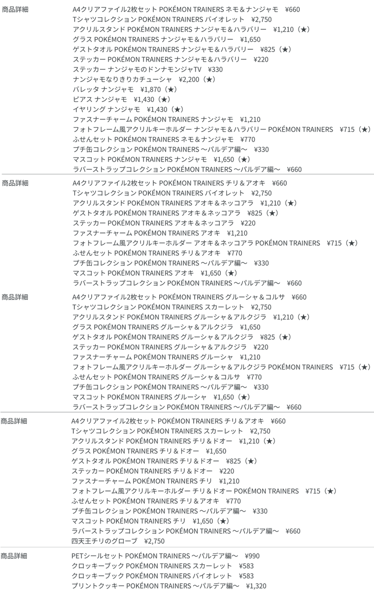 商品リスト】 四天王チリのグローブ ¥2,750 ボタンのイーブイリュック