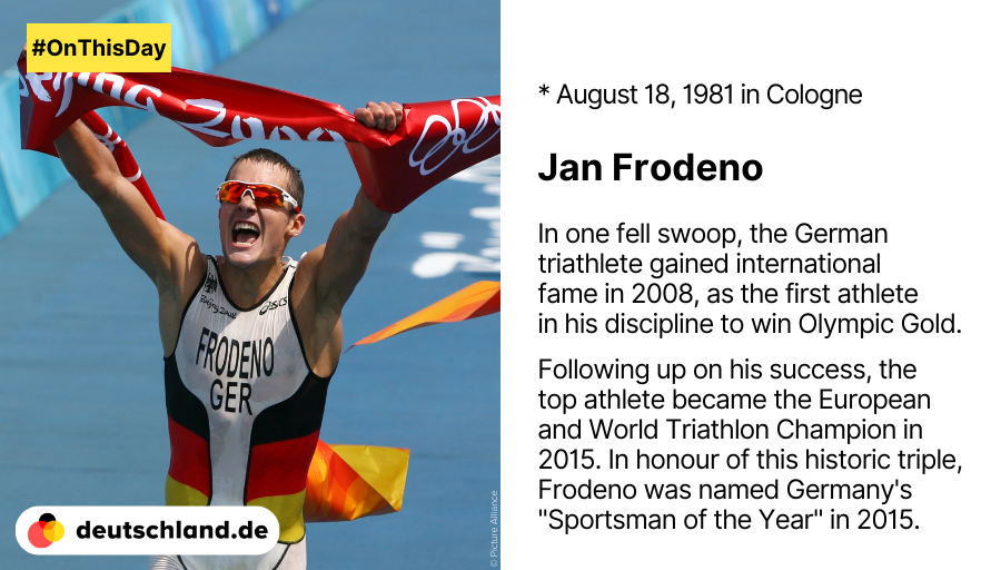 #OnThisDay in #Germany

In 1981, Jan Frodeno was born.

The triple #Ironman Hawaii winner was the first #Triathlete to win Olympic Gold. The #OlympicChampion Frodeno was nicknamed 'Frodo' in reference to the 'The Lord of the Rings' protagonist.

#BOTD #JanFrodeno