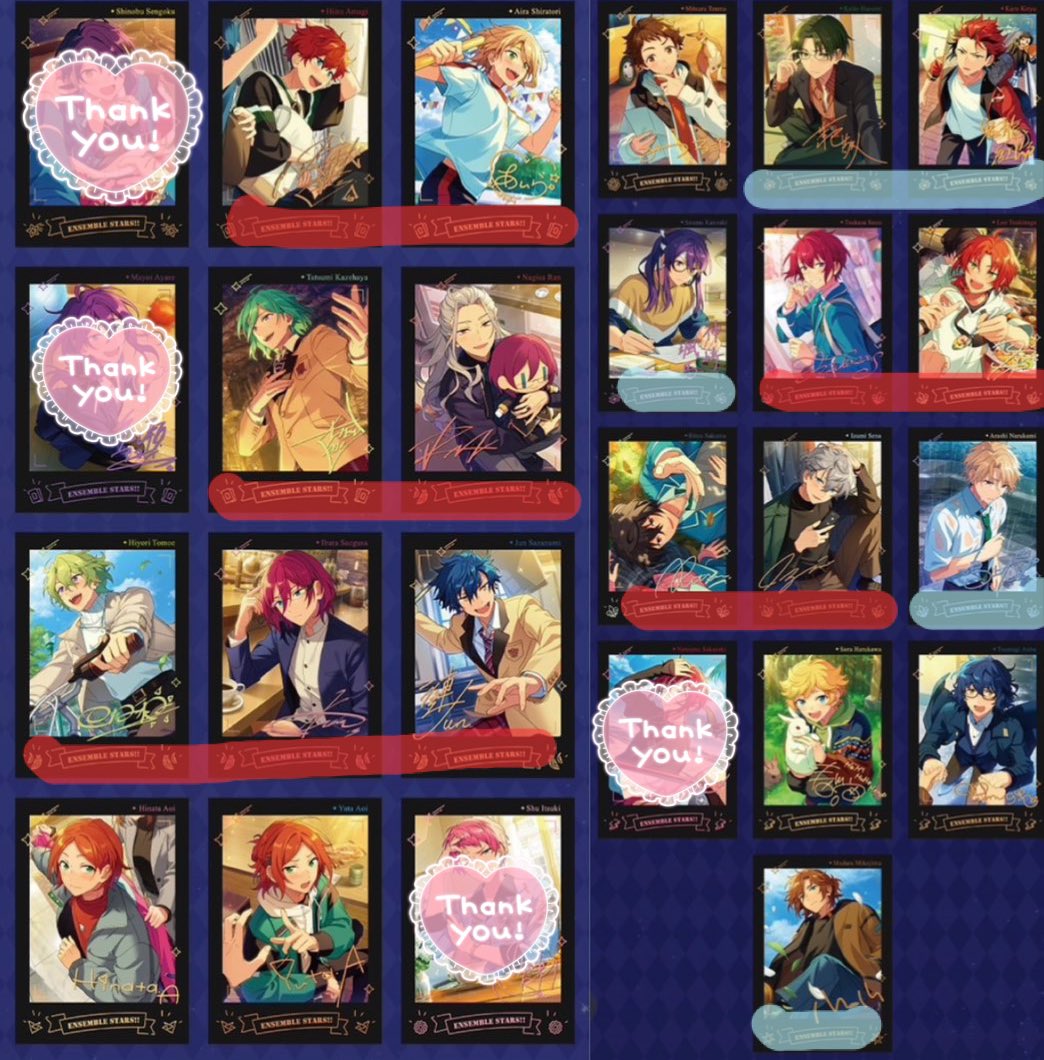 kiduki_00's tweet photo. 【交換】
あんスタ 中国 星燦ﾁｪｷ ﾎﾟﾗﾛｲﾄﾞ 仮約束

【譲】画像のもの
【求】渉>>零3,友也2,英智(友人分)

❤️→零,英智含む渉との交換
🩵→渉or友也との交換

池袋手渡しor郵送
ランダム予約の為お迎えできなかった場合白紙
20枚予約済み

検索からもお気軽にお声掛けください https://t.co/9kU0VBqpCs