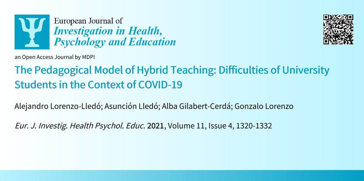 🤩#higihcitationpaper👉'The #PedagogicalModel of #HybridTeaching: #Difficulties of #UniversityStudents in the #Context of #COVID19'📜by🧑‍🔬🧑‍💻A. Lorenzo-Lledó et al.:📍mdpi.com/2254-9625/11/4…
#dualteaching #onlinelearning #universityeducation #difficulties #innovation