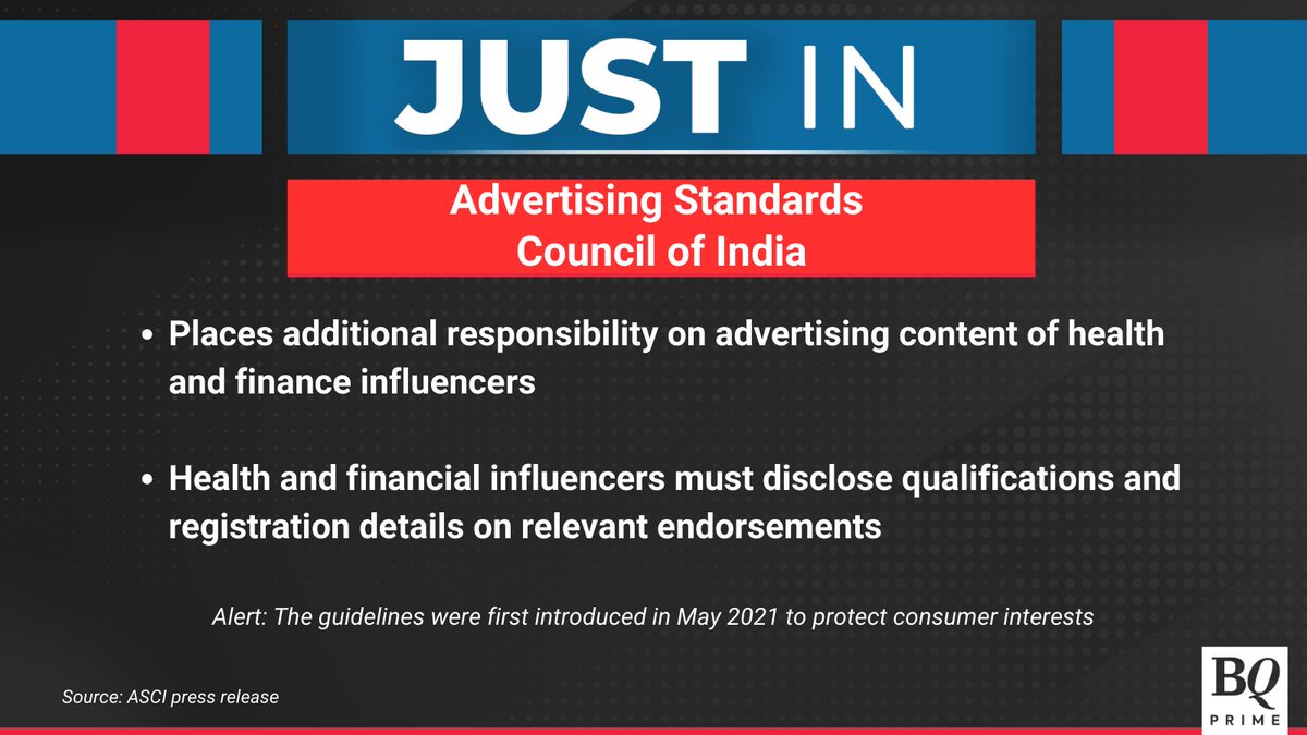 NDTVProfitAlpha's tweet photo. Health and financial influencers to disclose qualifications and registration details on endorsements: #AdvertisingStandardsCouncilofIndia.
For the latest news and updates, visit: https://t.co/gXeGqKQ77P https://t.co/bolcsdMea7