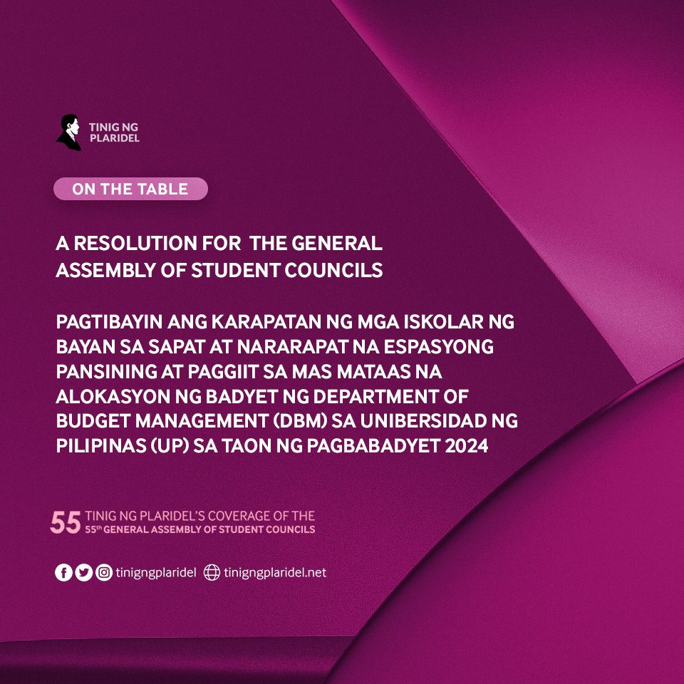 .<a href="/updcalsc/">UPD CAL Student Council</a> now presents a resolution asserting rights to sufficient artists’ spaces and higher budget allocation for 2024.

Follow <a href="/AngTagamasidUPM/">Ang Tagamasid</a> for live updates: tinyurl.com/229y3n5t

#GASC55
#SR40