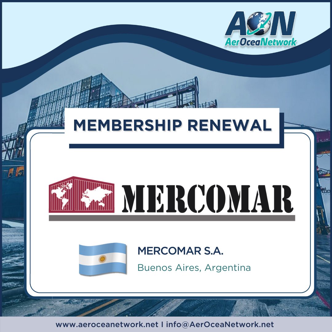 AerOceaNetwork's tweet photo. We are pleased to announce that Mercomar S.A. in Argentina has renewed their membership to AerOceaNetwork! 👏
#AerOceaNetwork #AINetworks #freightforwarder #logistics #cargo #oceanfreight #mercomar https://t.co/AQO8L8xkse