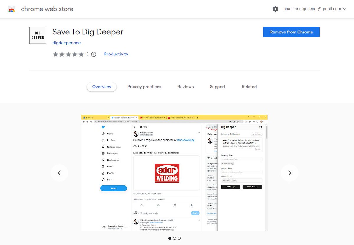 Shankar_19's tweet image. Finally Dig Deeper Chrome Extension is live on Chrome Webstore🔥

Now you can save tweets, articles and videos directly to your collection on digdeeper.one

Here is the link to install - chrome.google.com/webstore/detai…

You can add company, sector or general tags for each item