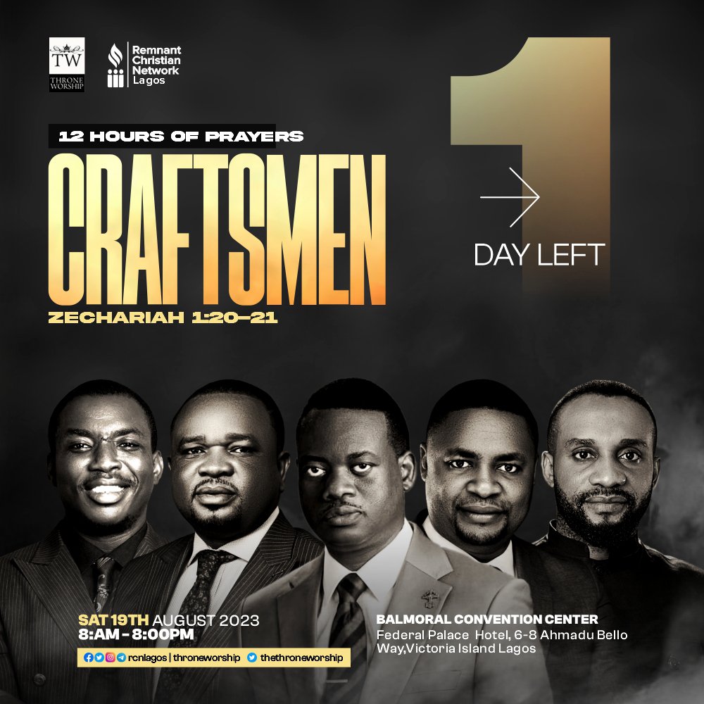 RCNLagos's tweet photo. Just a day Until an Unforgettable 12-Hour Prayer and Worship Experience 🙏✨

Get ready to rise from the depths and soar into a new chapter of your life!

Presented by Remnant Christian Network @rcnlagos and Throne Worship @throneworship, this extraordinary program will feature these inspiring ministers:

1️⃣ Apostle Arome Osayi
2️⃣ Reverend Austin Ukporhe
3️⃣ Prophet Jesse Jangfa
4️⃣ Reverend Tony Richie
5️⃣ Minister Theophilus Sunday

📅 Mark your Calendar: August 19th
⏰ Timing: 8 AM - 8 PM
📍 Venue: Balmoral Convention Center, Lagos, Nigeria

Can’t make it in person? Join us online! The transformative power of this event is accessible from anywhere you are.