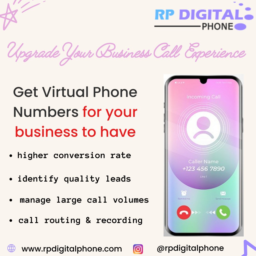 Get Virtual Phone Numbers to elevate the quality of your leads at most affordable price in India & Kenya to amplify your business reach.

Visit us at: rpdigitalphone.com 📲+91-8447186664 (India) or +254-722273758 (Kenya)
#virtualphonenumbers #virtualnumber #cloudtelephony