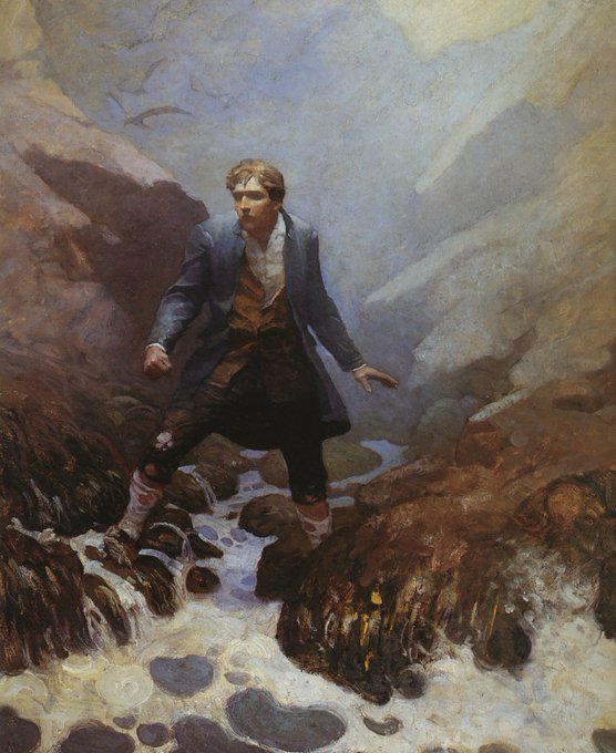 BookerJosl's tweet photo. N.C. Wyeth, 'On the Island of Erraid' - an oil painting Wyeth would illustrate for the hit novel 'Kidnapped' https://t.co/CNBP4b14Q0