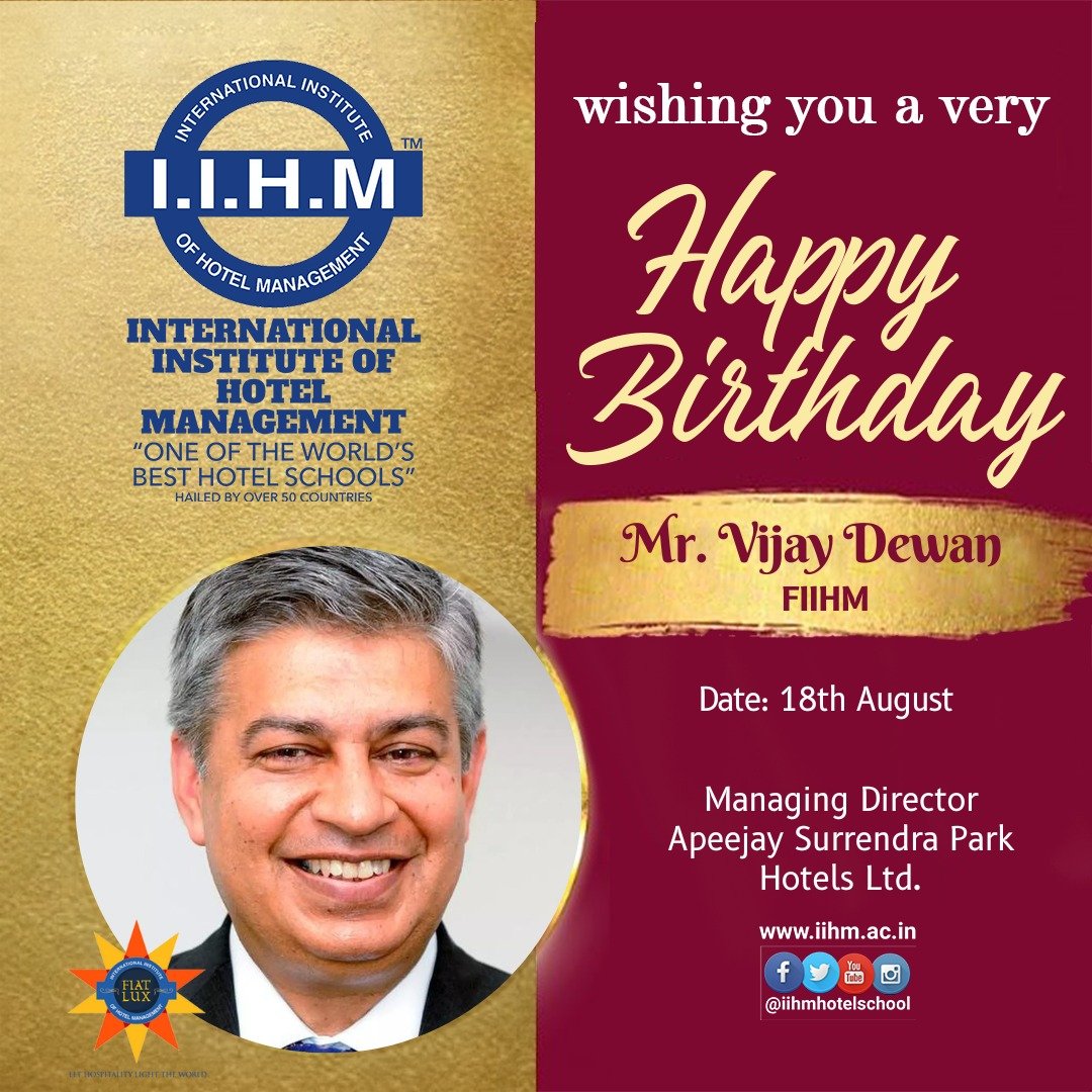 IIHM (@iihmhotelschool) on Twitter photo Wishing Mr. Vijay Dewan, Managing Director of <a href="/parkhotelsindia/">THE Park Hotels</a> a birthday filled with happiness. May this year be filled with new achievements and endless joy! 🎈🥳
#HappyBirthday #FIIHM #iihmhotelschools #TheParkHotels Wishing Mr. Vijay Dewan, Managing Director of <a href="/parkhotelsindia/">THE Park Hotels</a> a birthday filled with happiness. May this year be filled with new achievements and endless joy! 🎈🥳
#HappyBirthday #FIIHM #iihmhotelschools #TheParkHotels