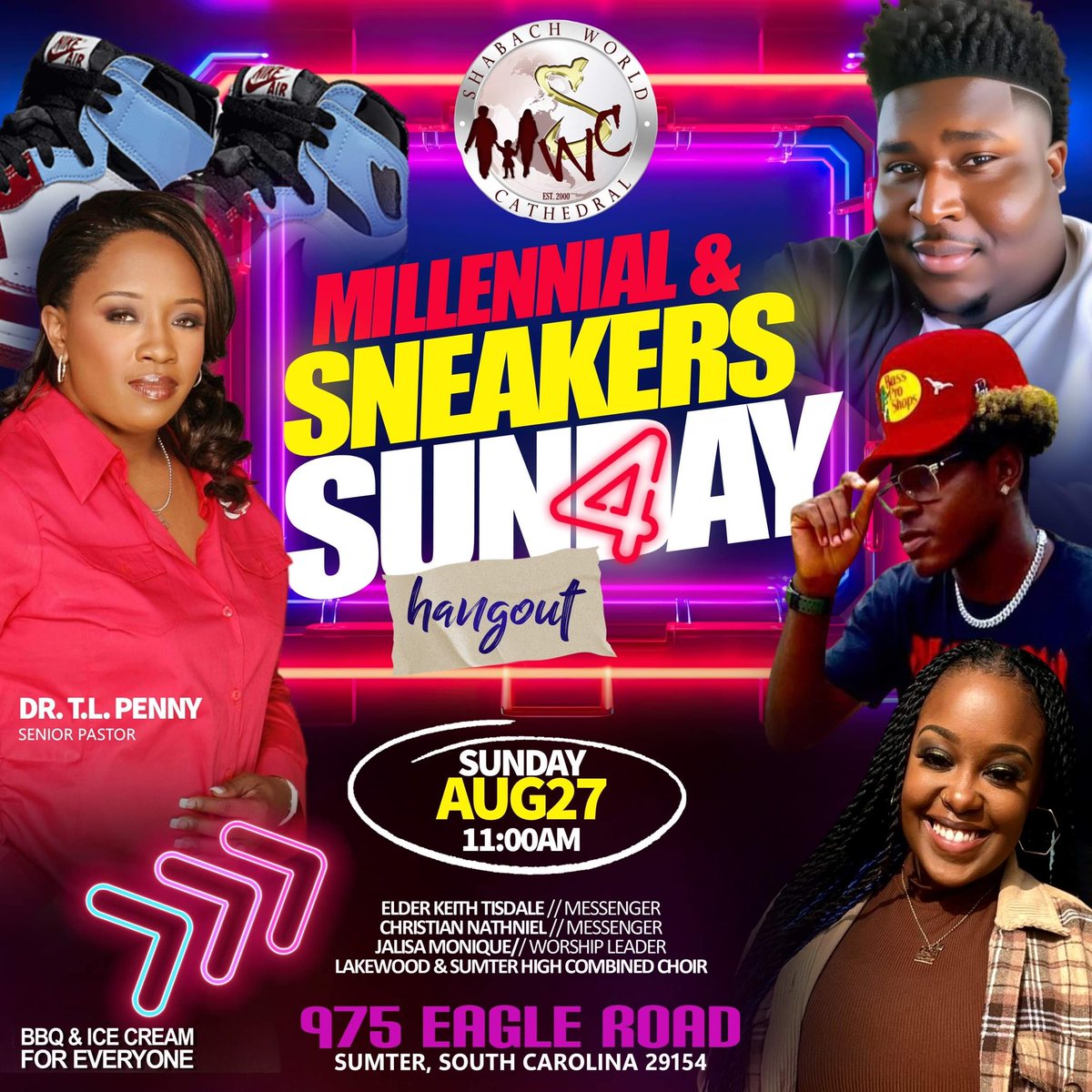 TLPenny's tweet photo. Make plans to join Shabach WORLD Cathedral  Sunday 8/27/23 @ 11am for our MILLENIAL &amp; SNEAKERS 4th Sunday HANGOUT; It’s an ALL THINGS Millennial kinda Sunday ! Millennial speakers, Millennial worship infusers, Millennial choirs &amp; more … it’s going to be AWESOME 🔥 https://t.co/48l41zhjc7