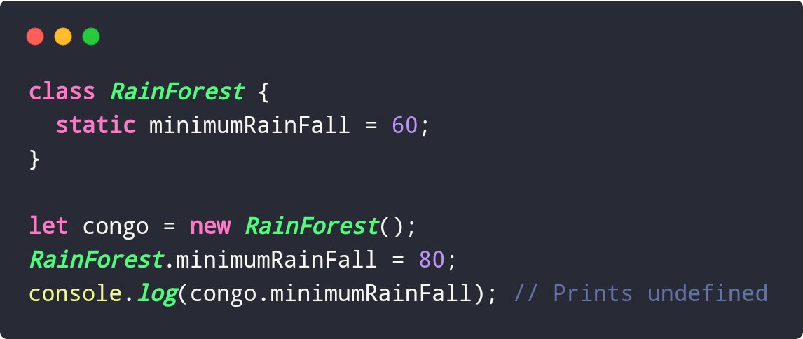 ashsajal1's tweet image. 🌧️ Exploring RainForest class: Static vs. Instance! 🌴 Discover the enigma: 'minimumRainFall' static property echoes through the leaves, yet remains elusive within instances. 🏞️🌦️ #JavaScriptClasses #StaticMystery