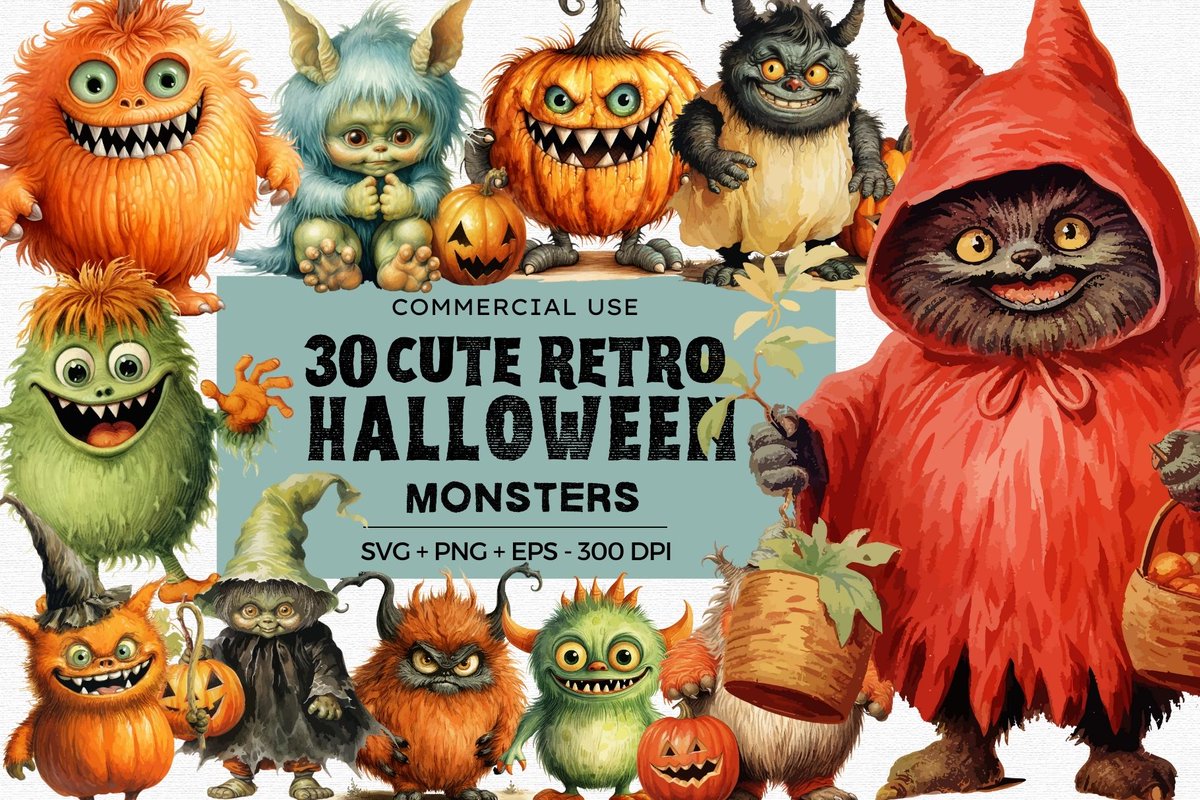 lou6062's tweet photo. Adorable Cute Retro Halloween monsters clipart in PNG, SVG, &amp; EPS formats! Perfect for crafts, decor, print on demand and any related Halloween themed projects. Vintage charm meets spooky fun!

DOWNLOAD https://t.co/QtsGHhF2gF https://t.co/w1xu4mzoWM