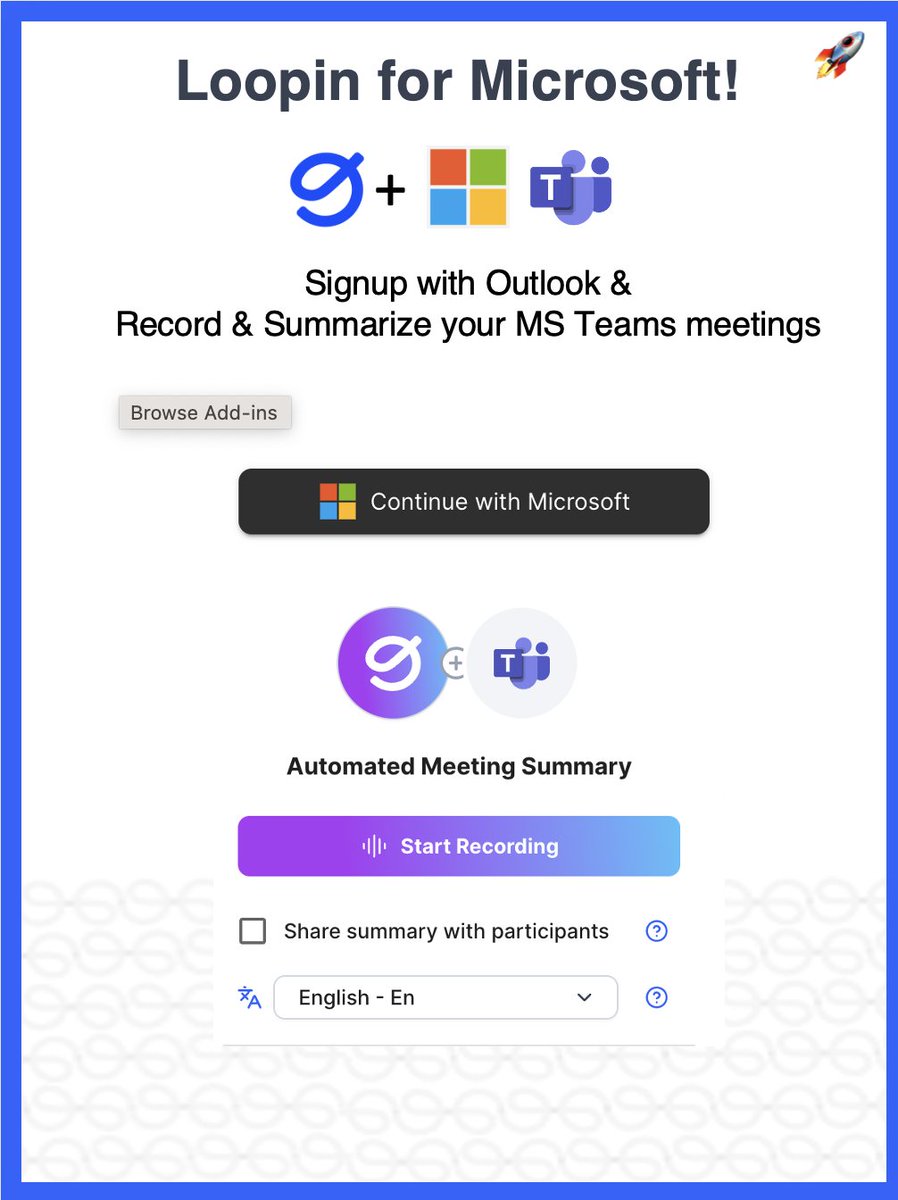 <a href="/LoopinHQ/">LoopinHQ</a> 2️⃣ major updates:

1️⃣Outlook Support: You asked, we listened! Loopin now syncs seamlessly with Microsoft Outlook. 🚀 Try our Chrome Extension for instant magic! ✨
MS Teams Meeting Summaries: Say goodbye to meeting amnesia! Loopin now summarizes Microsoft Teams meetings