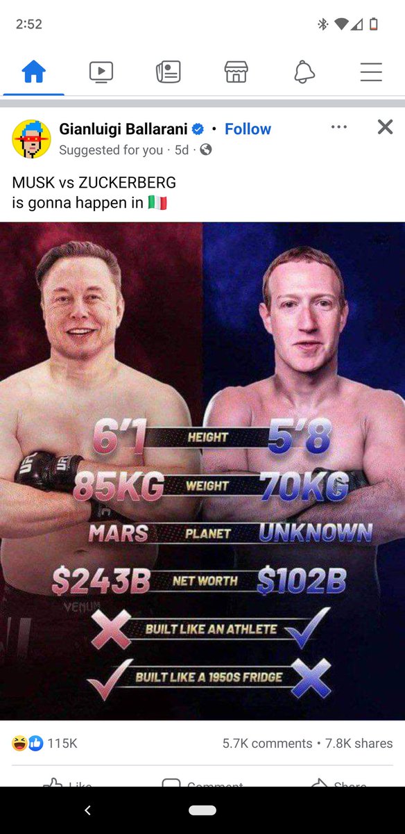 Facebook perspective be like. 🤣
Musk vs zuck