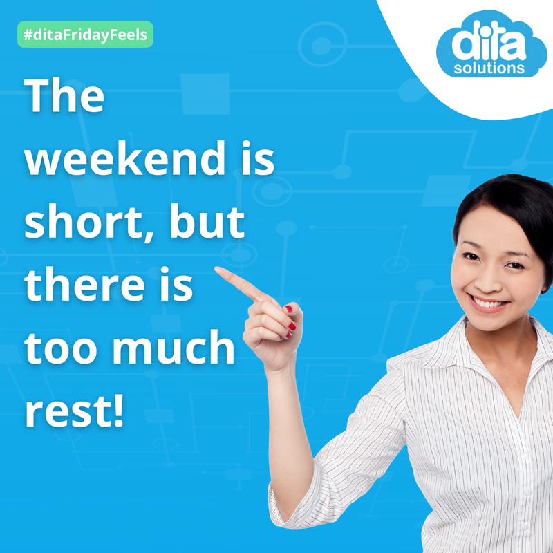 ditaSolutions's tweet photo. You have to know how to take advantage of the short time of the weekend to rest.
Take a pleasant break!
#ditaSolutions #DigitalTransformation #BusinessAutomation #LMS #VisitorManagement #ContractManagement #DocumentManagement #AutomatedSolutions #DigitalSolutions #FridayFeels https://t.co/95W4ZJtkjw