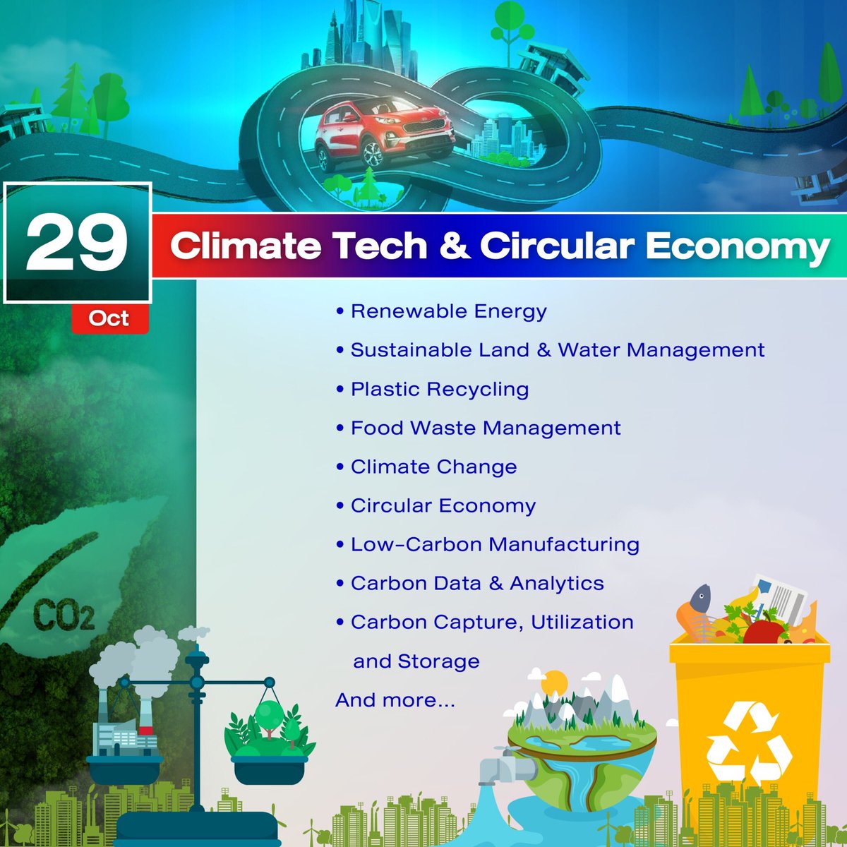 🚀Gear Up for the #TechInvestmentShow2023: #EmergingMobility &amp; #ClimateTech Solutions! A 4-day event from Oct 26-29, 2023, featuring exciting themes each day.

And now, the spotlight's on the last day!

🌟Day4: 𝐂𝐥𝐢𝐦𝐚𝐭𝐞 𝐓𝐞𝐜𝐡 &amp; 𝐂𝐢𝐫𝐜𝐮𝐥𝐚𝐫 𝐄𝐜𝐨𝐧𝐨𝐦𝐲♻️

Join us!