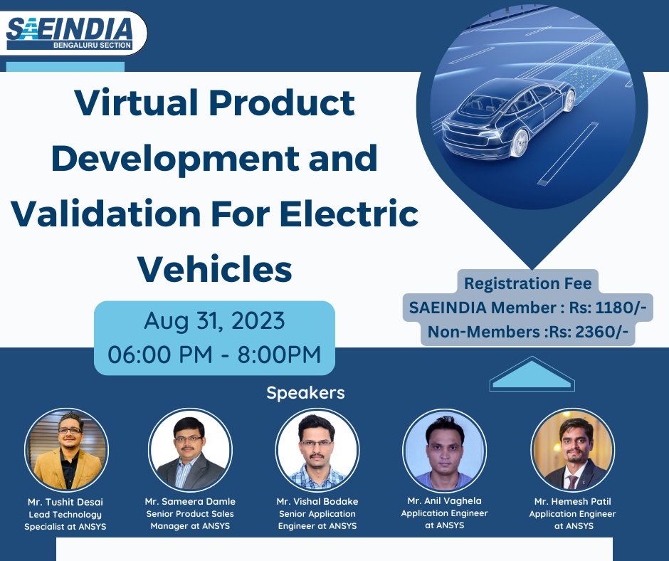 SaeindiaB's tweet photo. Register - https://t.co/EALF7IUVgn
PDP Online Webinar - Virtual Product Development and Validation for Electric Vehicles 
Date - 31st August 2023 
Time - 6:00 PM to 8:00 PM https://t.co/AF1PFgv2WV