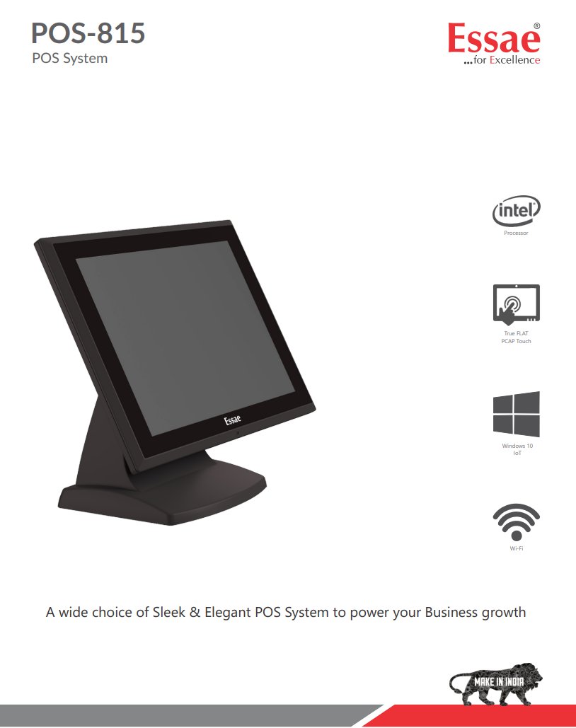 essortechno's tweet photo. The Sleek and Ergonomic design allows POS-815 as a POS Device to be perfect fit to the Retail &amp; Hospitality Industry. POS-815 is truly Fanless with IP-65 grade Front Panel. As a POS Terminal, POS-815 series supports Android, Windows &amp; Linux Operating System. #essae #essor https://t.co/JmJKAmB9l0