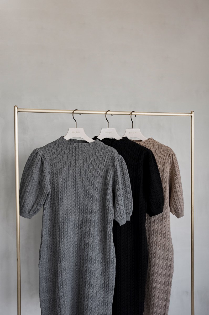 東京限定 【Herlipto】Puff Sleeve Cable Knit Dress