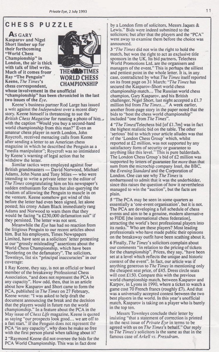 KeeneWatchers's tweet photo. Legal threats in the chess world 30 years ago. https://t.co/swXqOq6m6o