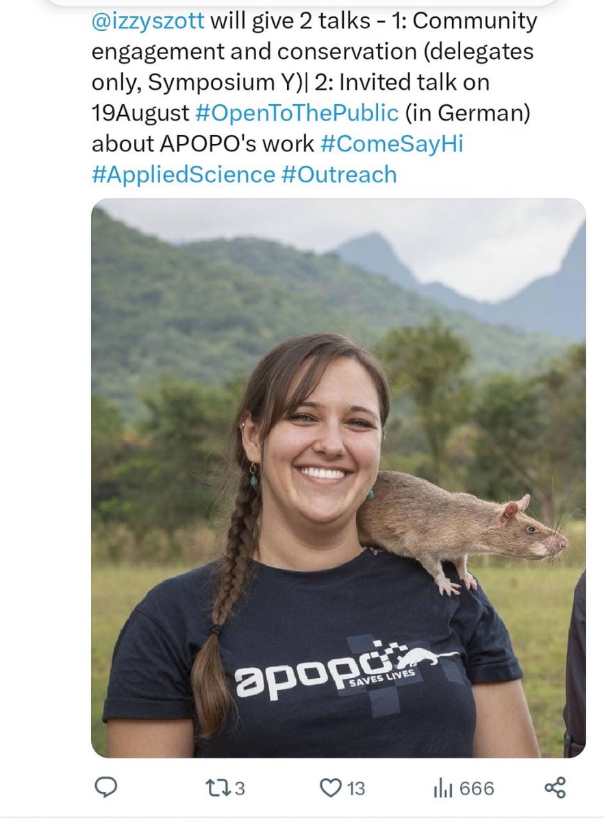 Rise and shine #Behaviour2023 come and see SmugRAT Betty in action today during my talk at 12 in room 9. I promise it will put a smile on your face and you will learn something new and exciting! #PeopleAndRats #DEI #CommunityEngagement #AntiPoaching #Conservation