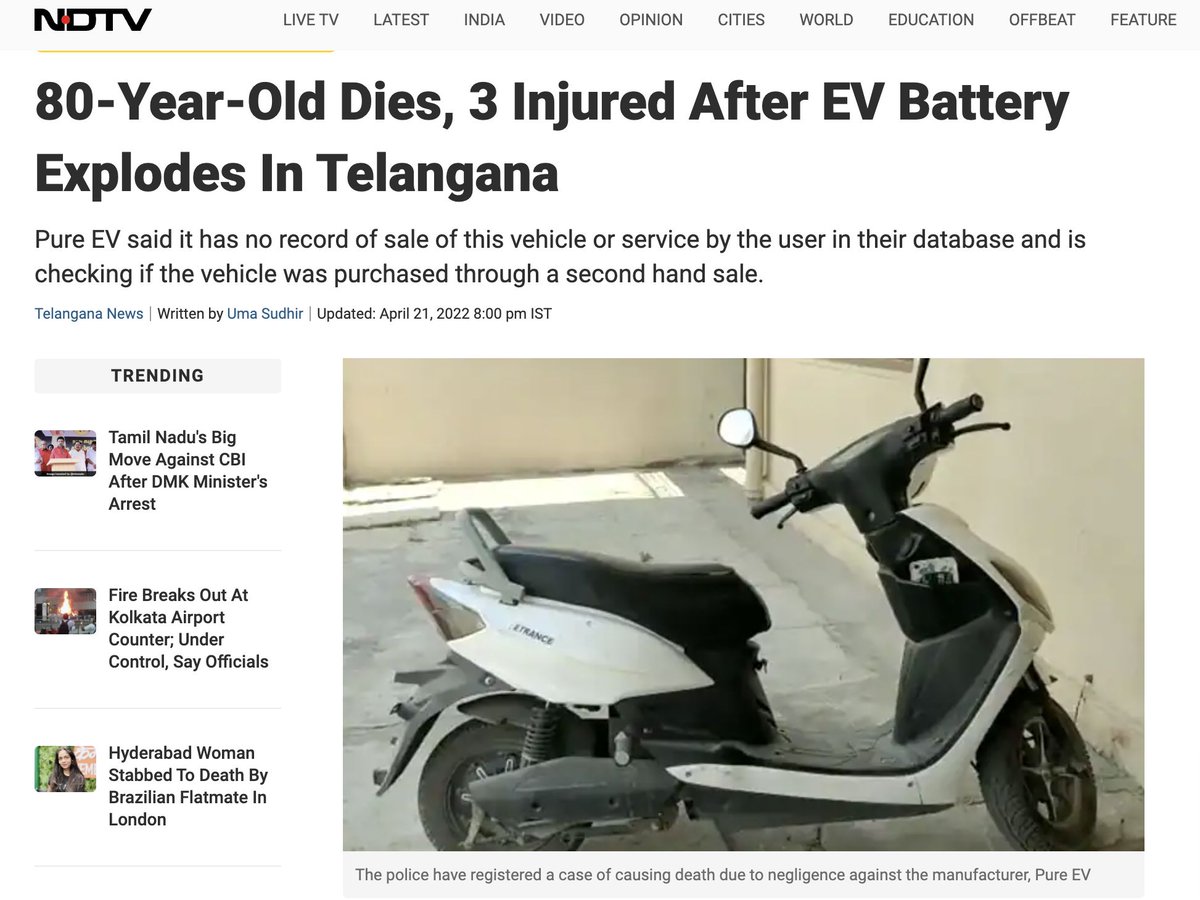 JitendraAM1977's tweet photo. @SivaThelonewolf @pureevindia Faulty Batteries are causin batteri blast at home; 
100 batteri blast incidents so far; my house burnt down by batteri blast;    
no response from company; they blocked me on twitter;   
Fraud People; STOP Buying #PureEV https://t.co/OxUMlbQul6