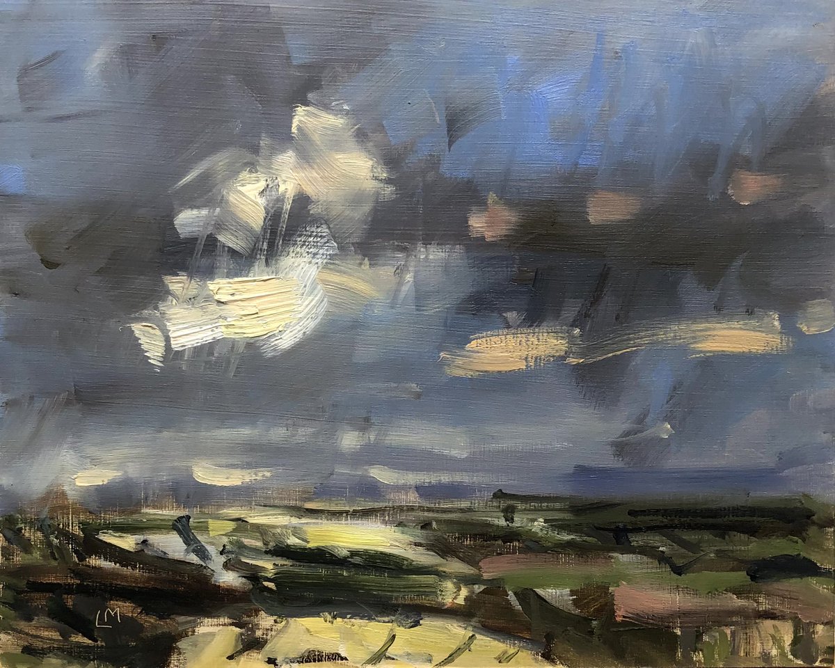 marks_lucy's tweet photo. Looks like the rain is coming again.  I painted this little Plein air high up in the South Downs during the last patch of rain we had! https://t.co/u2dh7GnlXY