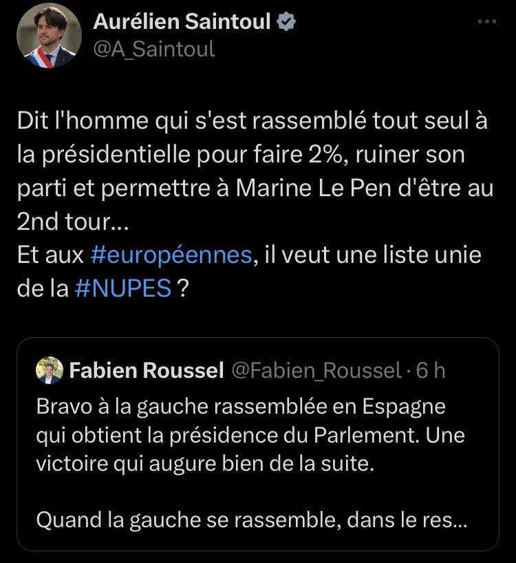 Red24226165's tweet photo. @AdrienCosak @etpisquoiaussi @BQueveuxtuquela Roussel fait partie de la NUPES. Il vient encore de se prendre un tacle par ses « alliés » LFI https://t.co/Hm6n87obTO