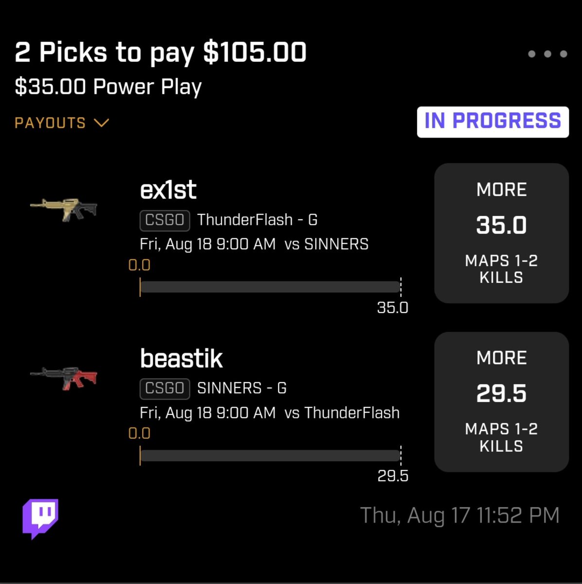 JCMONEYTEAM's tweet photo. Lets grab a couple H2H match up bags!! I 👀 these games being very good today lots of rds and kills. 
Like/Follow if you tail, and Goodluck 🙏 💸 
#JCMONEYTEAM #GamblingX #SportsBettingX #PrizePicks @CSGO #DoubleBubbles https://t.co/Mb5EArchL9