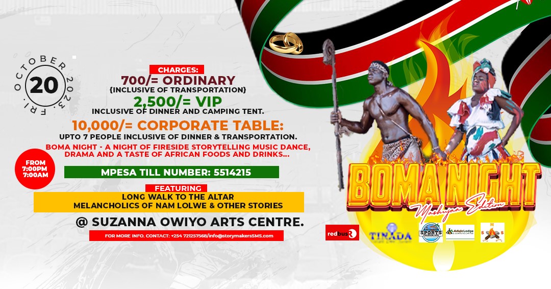 Get ready for BOMA NIGHT Mashujaa edition.
#bomanightmashujaaedition
#BomaNight 

STORY MAKERS SOCIETY - SMS Adujo Lodge & Campsite Limited Suzanna Owiyo Arts Centre RedBus Kisumu Kisumu My Pride
#KisumuMyPride
#talantaHela
#sportstourism
#VisitKisumu
#TembeaKisumu