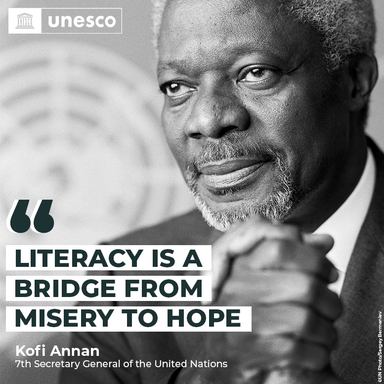 UNESCO's tweet image. Today we remember former @UN Secretary-General &amp;amp; Nobel Peace Laureate, Kofi Annan, who passed #OnThisDay in 2018.

Homage to a tireless advocate for a fairer and better world who became a global champion for peace &amp;amp; all humanity.

on.unesco.org/3K2Zhd2