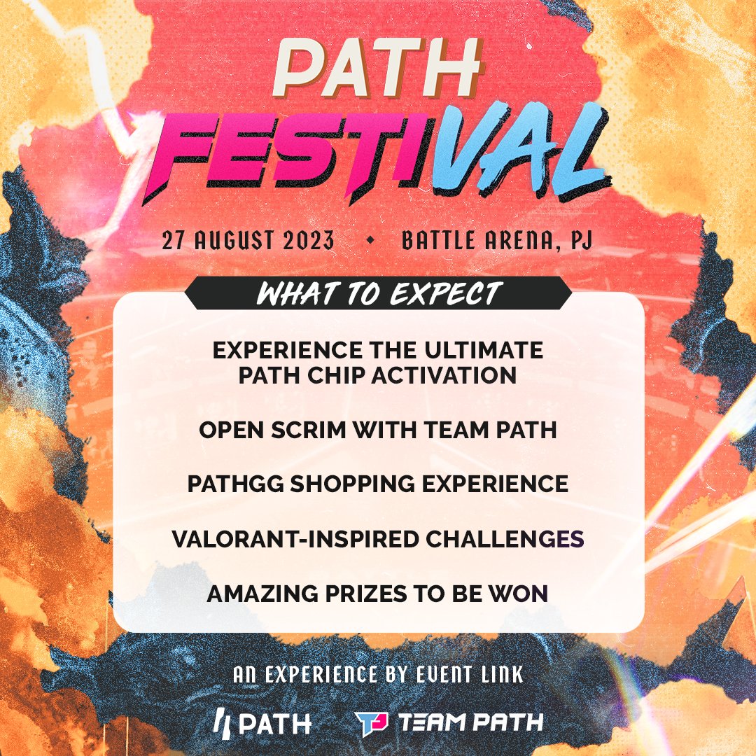 heypathgg's tweet photo. What to expect at #PATHFestiVAL? We gotchu 👊🏻 Happening this 27th August, 11-5PM at Battle Arena, Petaling Jaya 🔥 Stay tuned for more daily updates 🥳✨
.
.
.
#TeamPath #PATHSlay #HeyPATH #PATHGG #GameWear #YouDecide #Malaysia #gaming https://t.co/znZauWu0gI