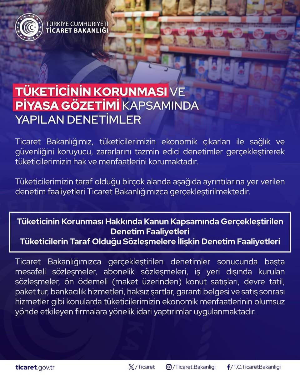 ticaret's tweet photo. Tüketicinin Korunması ve Piyasa Gözetimi Kapsamında Yapılan Denetimler

(18.08.2023)