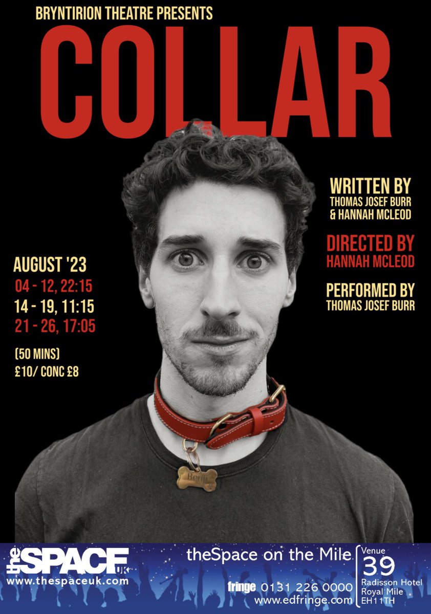 COLLARtheplay's tweet photo. @macneighill @edfringe @bbcwritersroom Hi Simon! 

We’d love you to come and see COLLAR if you can 🐾 

It’s a new one man show following Benji as he prepares to become a golden retriever 🐶 

It explores identity, relationships and what it means to be ‘man’s best friend’ through warm Welsh storytelling. https://t.co/eqYk6YxAwg