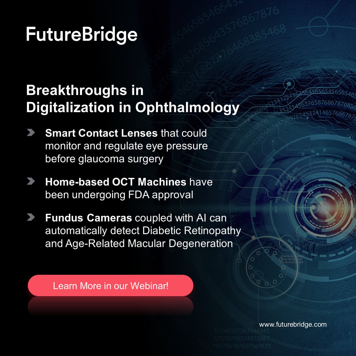 Explore how Smart Contact Lenses, Home-based OCT Machines, Fundus Cameras, and digitalization are reshaping the ophthalmology field in this webinar.

Register here: bit.ly/3DZ9fdp

#Ophthalmology #Healthcare #Innovation #OphthalmicDevice #TechForesight