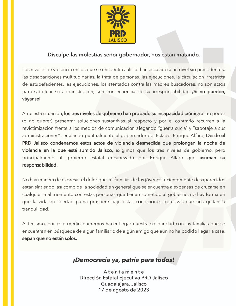 Disculpe las molestias señor gobernador <a href="/EnriqueAlfaroR/">Enrique Alfaro</a>, nos están MATANDO.