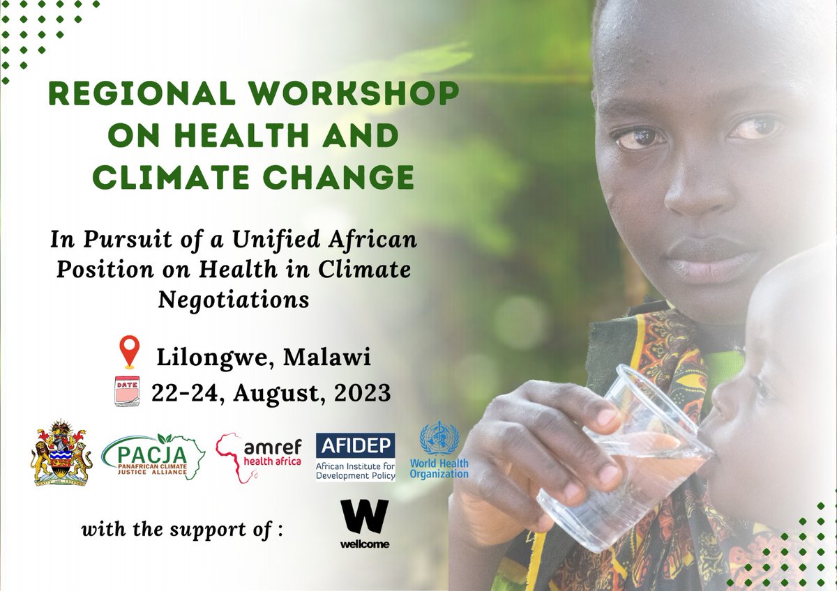 PACJA1's tweet photo. Climate change impacts health through increased vulnerability to diseases and malnutrition, exacerbating existing inequalities. Happening from the 22nd-24th in 📍Lilongwe the Regional Workshop on Health and Climate Change. #ClimateHealth #Health4ClimateAction #COP28 https://t.co/JXErW831ao
