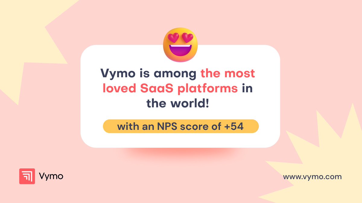 getvymo's tweet photo. Our Net Promoter Score has rocketed to +54, making us one of the most loved SaaS platforms in the world! 🚀😍

We couldn't have done it without our amazing team and customers. Thank you for your continued support! 🤝 
(1/2) https://t.co/FPvFrzvMtx
