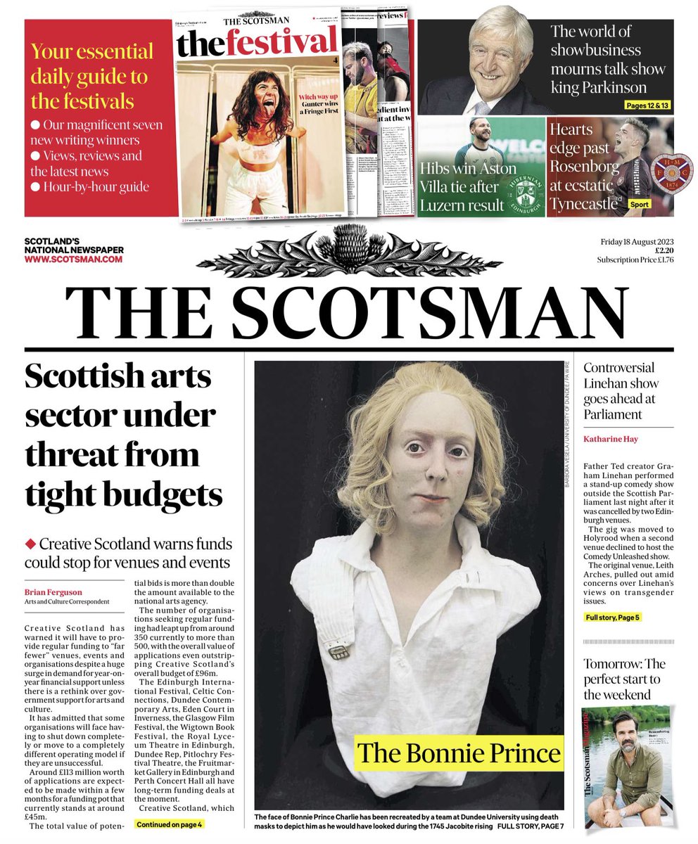 📰 Good to see my coverage of Scotland’s looming arts funding crisis in on @TheScotsman front page. Planning to write a lot more about this over coming months. If you or your organisation wants to have a say drop me a line. scotsman.com/whats-on/arts-… @CreativeScots @culturescotgov