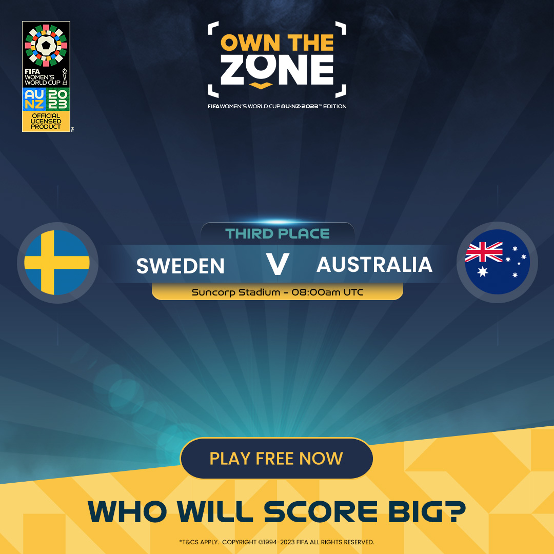 ⚽MATCH FOR THIRD PLACE⚽

After facing defeat in the semi-finals, who will come out on top and win third place?🥉

<a href="/svenskfotboll/">Svensk Fotboll</a> or <a href="/TheMatildas/">CommBank Matildas</a> ?🥅

Play along and get involved in the match action here:

➡️bit.ly/PlayOTZ⬅️

#OwntheZone #SWEAUS #SWE #AUS #FIFAWWC #Web3