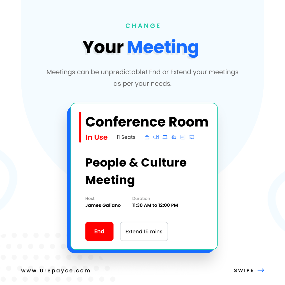 UrSpayce's tweet image. your teams can easily find available rooms, book them in advance, and extend their meetings if needed.

Try it today and see how it can help your team work smarter with #lessconflictoverbookings, #lessfriction, &amp;amp; #moreemployeehappiness

at : bit.ly/3q8vdax