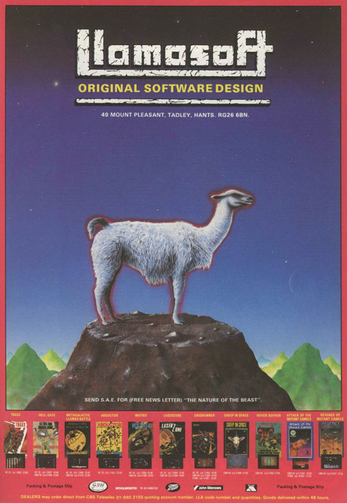 Early 1980s marketing from Llamasoft . .