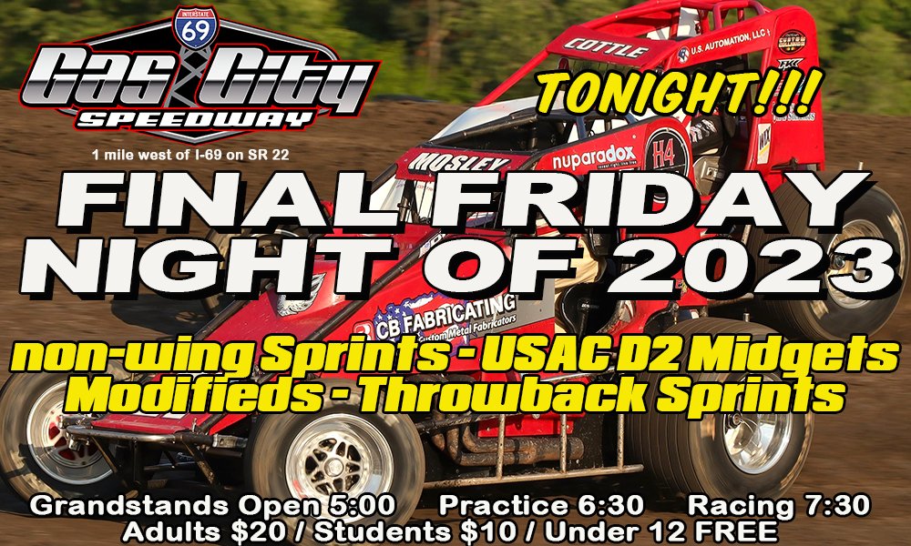 Final Friday Night of 2023! Beautiful weather to go #racing with traditional Sprints, USAC D2 Midgets, Modifieds and Throwback Sprints. Racing 7:30 #LetsGo