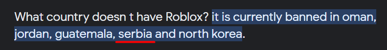 Spookish7's tweet photo. This is confirmed to be false.
Serbians are not banned in #ROBLOX.

People from #Kosovo continue to have issues accessing the website with no official tweet or information released as to why from Roblox themselves. https://t.co/ltN1vuI6cl