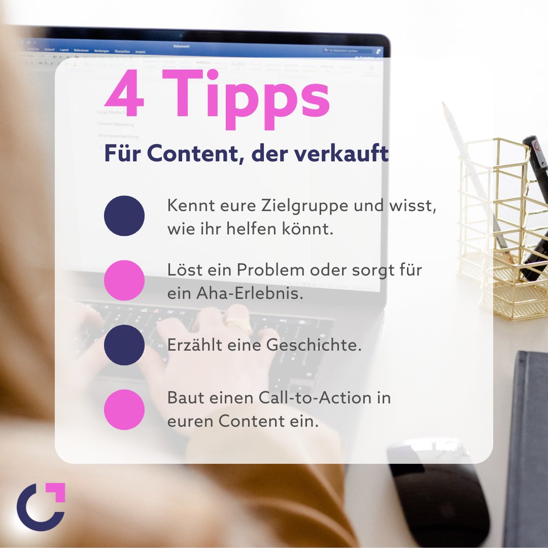 Auch im #ContentMarketing geht es letztlich darum, etwas zu verkaufen.

Habt ihr einen potenziellen Kunden erstmal so weit, dass er sich mit eurem Angebot beschäftigt, seid ihr schon fast am Ziel angekommen.

Hier kommen vier Tipps für #Content, der verkauft 👇