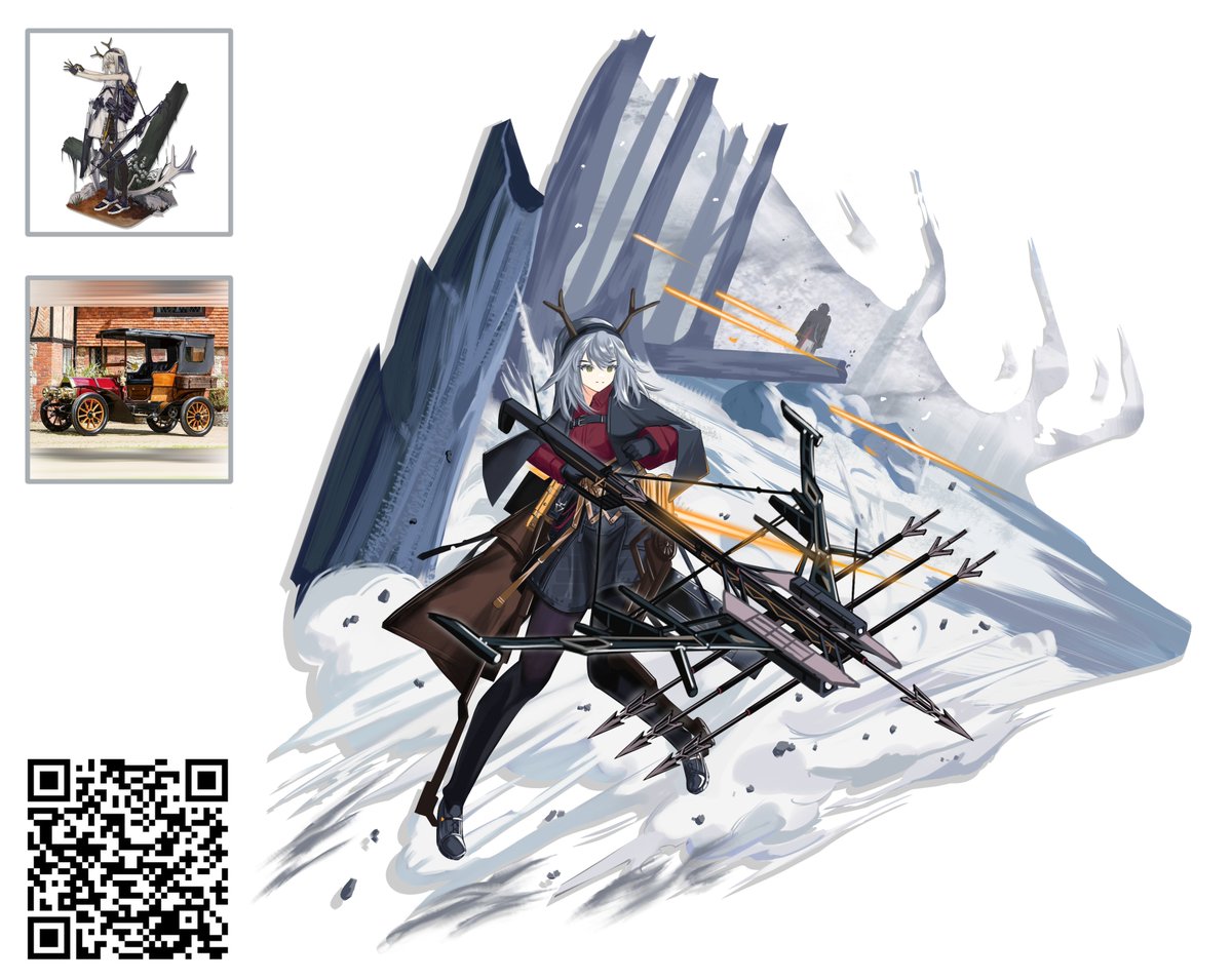 1girl crossbow weapon holding grey hair holding weapon long hair  illustration images