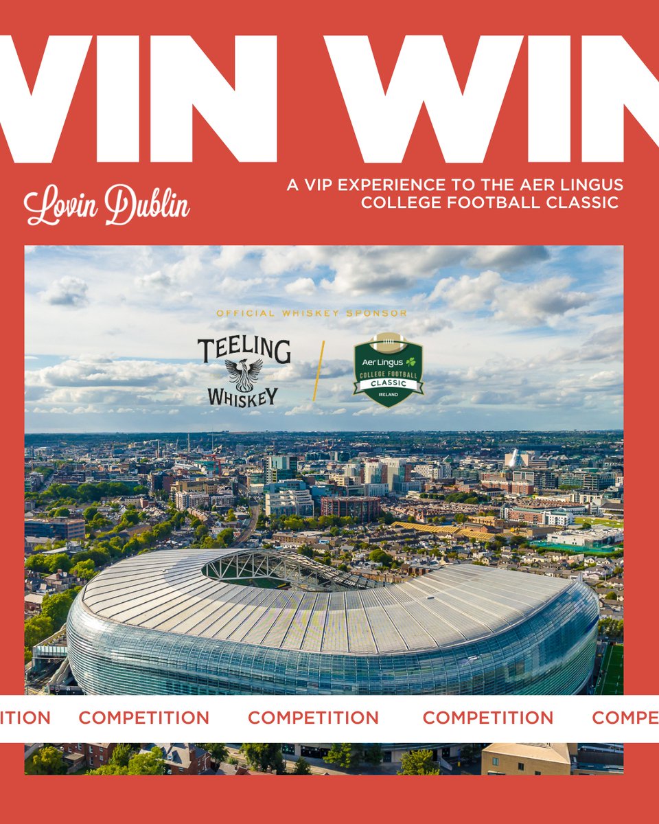 🏈 WIN VIP to the Aer Lingus College Football Classic 🏈 We've partnered with @TeelingWhiskey to bring one lucky winner an unforgettable experience at the Aer Lingus College Football Classic on August 26th (worth a whopping €2,500!) TO ENTER 👉 Like + retweet this post